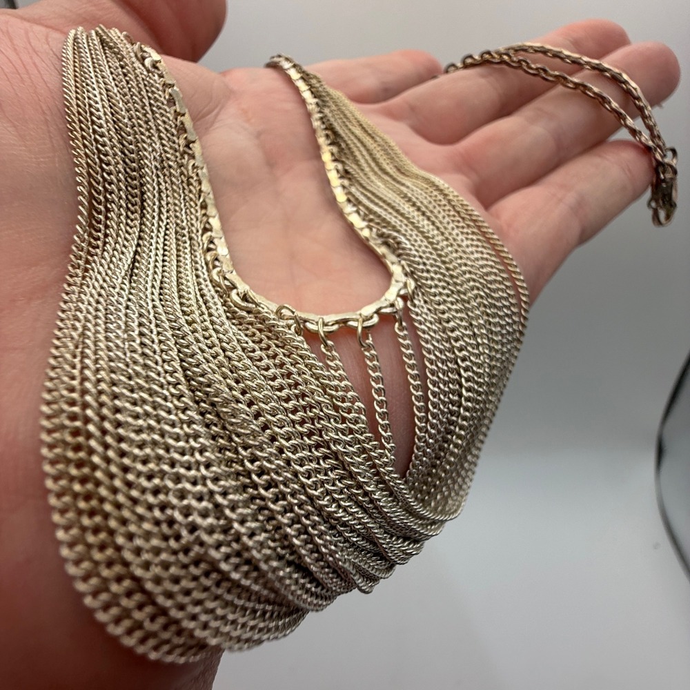 Unbranded Multi-Strand Fringe Necklace Women OS Silver 925 Sterling Statement